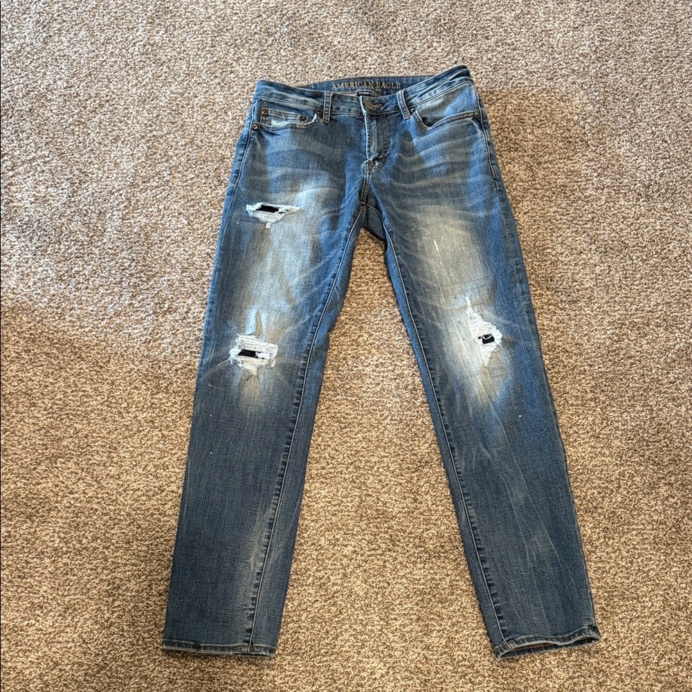 American Eagle Outfitters Men's Ripped Blue Flex 4 Jeans